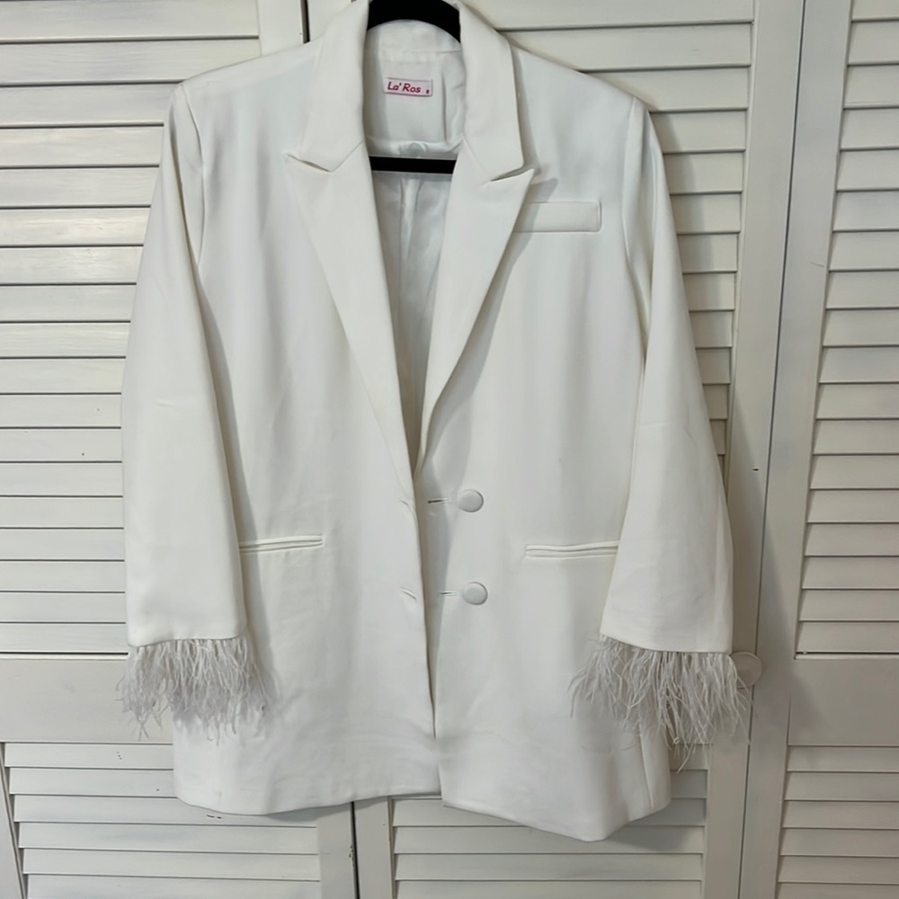 White Feather Detail Blazer